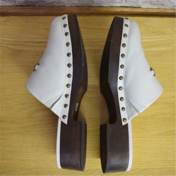Larroude Zuzi Bit Mule Clogs Slip on Mens Size 10 Ivory Leather Wooden Studs main image 8